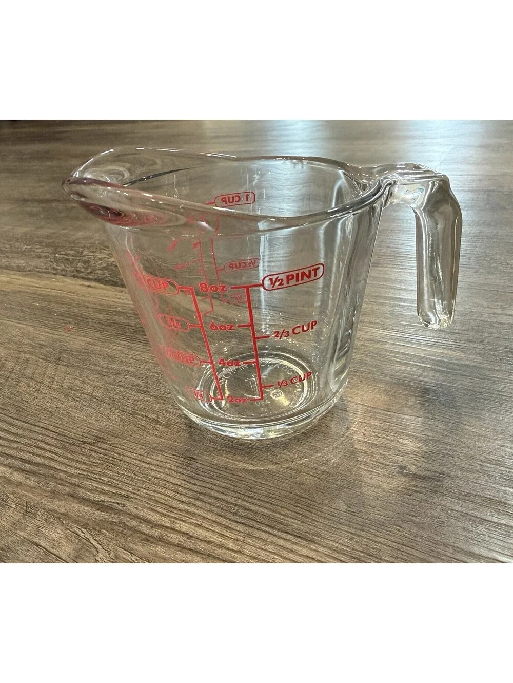 VTG Anchor Hocking 1 Cup Glass Measuring Cup USA Red Lettering Microwave Safe